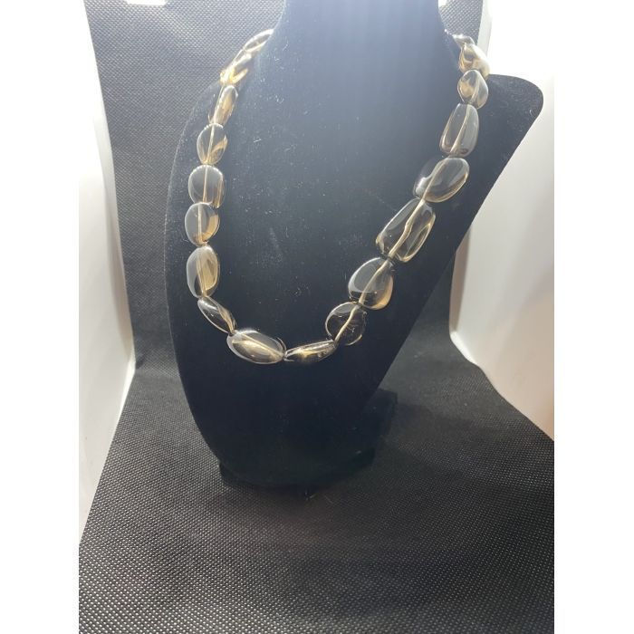 Designer Smoky Quartz Necklace 20" Length With Sterling Silver Lobster Clasp