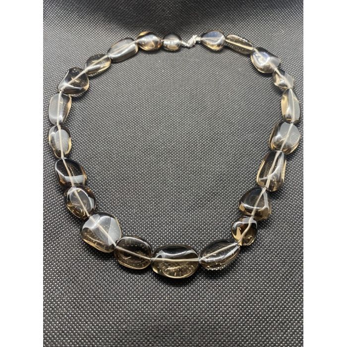 Designer Smoky Quartz Necklace 20" Length With Sterling Silver Lobster Clasp - Image 4