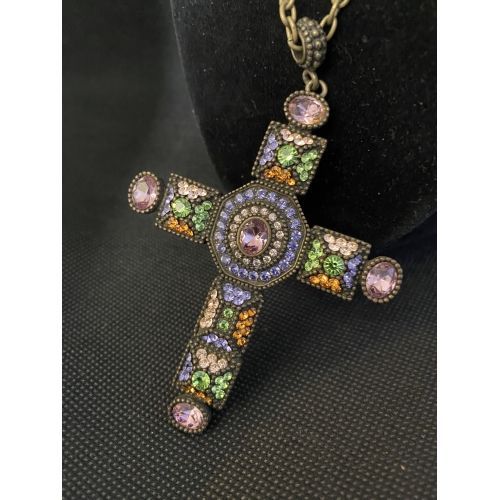Vintage,Rhinestones,Cross,Multicolored,Necklace