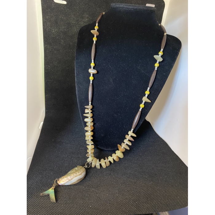 Handmade Natural Stone & Oyster Shell Necklace 15" Length