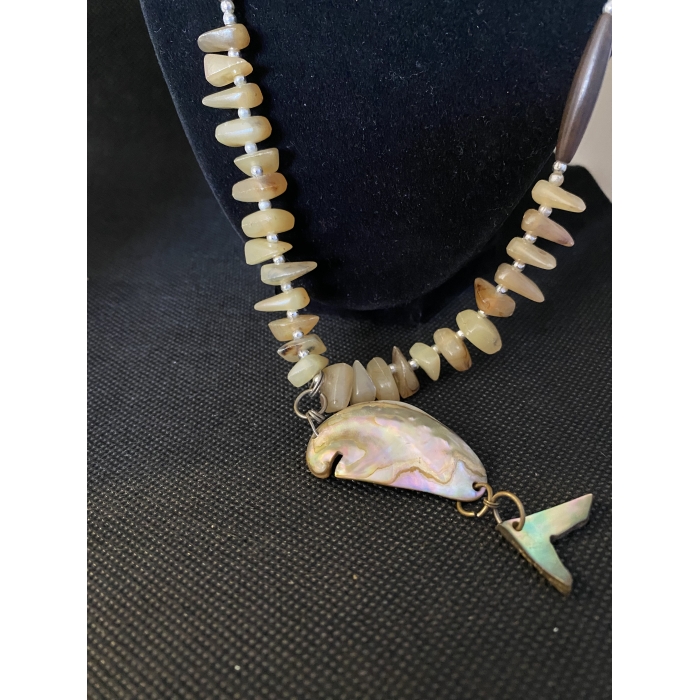 Handmade Natural Stone & Oyster Shell Necklace 15" Length - Image 6