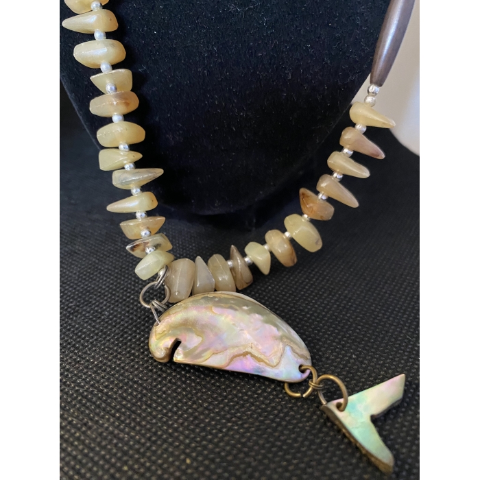 Handmade Natural Stone & Oyster Shell Necklace 15" Length - Image 3