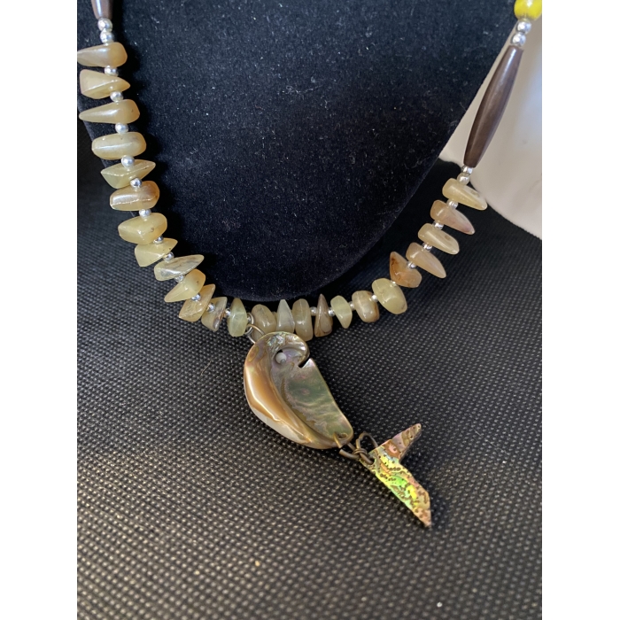 Handmade Natural Stone & Oyster Shell Necklace 15" Length - Image 2