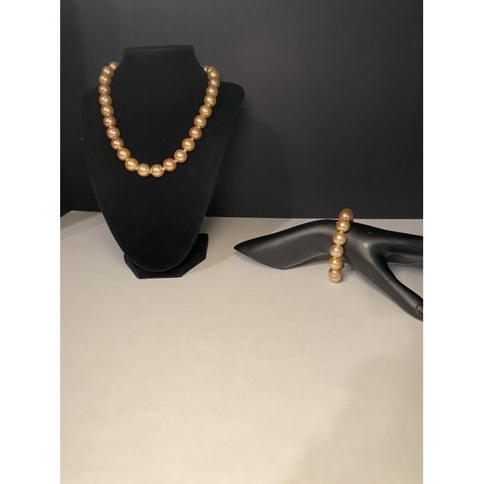 11mm x 10.5mm Golden Yellow Synthetic Pearls, Sterling Silver Clasp 8" Necklace & 4" Bracelet - Image 5
