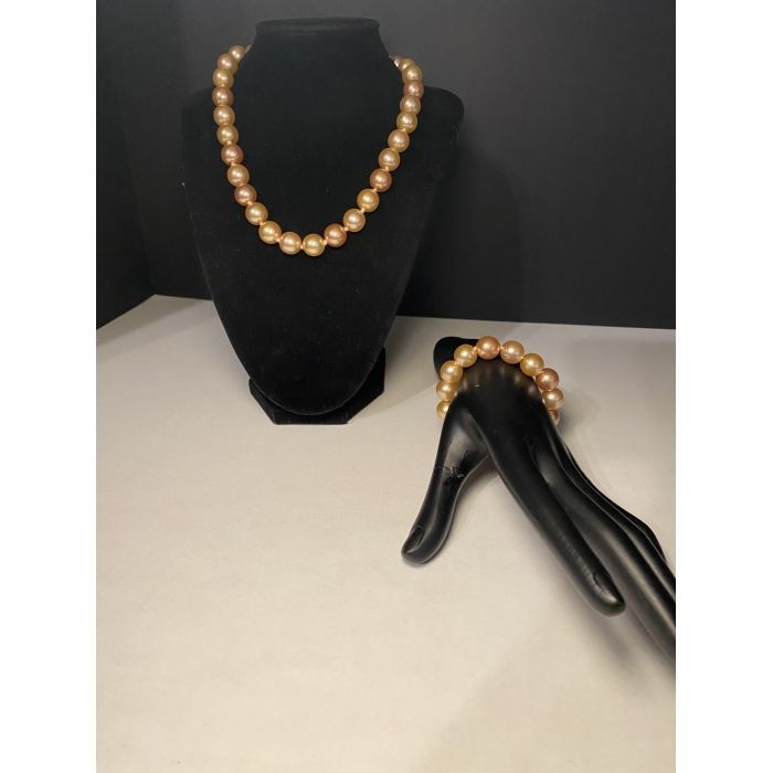 11mm x 10.5mm Golden Yellow Synthetic Pearls, Sterling Silver Clasp 8" Necklace & 4" Bracelet - Image 4