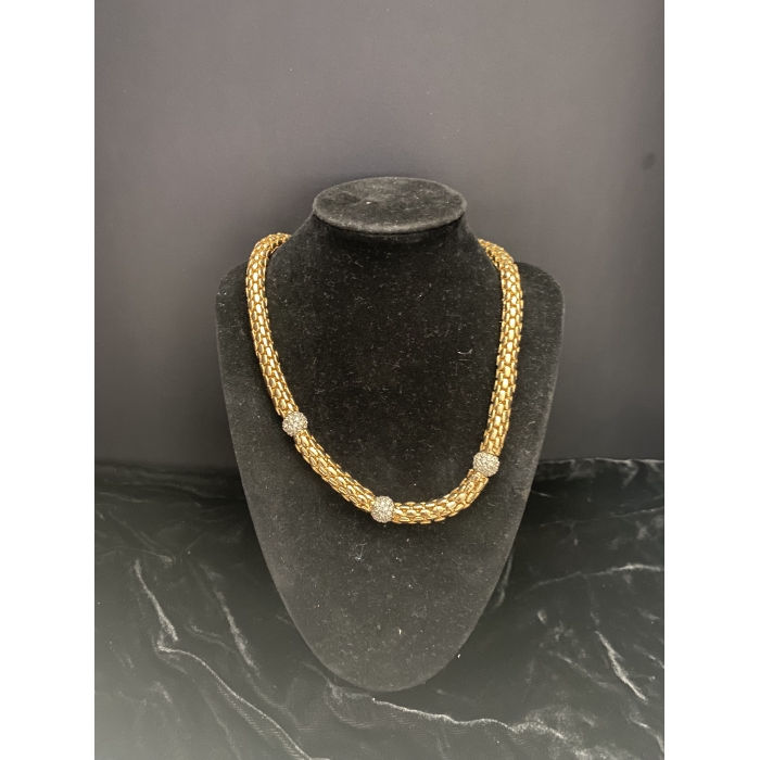 Vintage Rau Klikit Braided Gold Tone & Rhinestone Necklace - Image 3