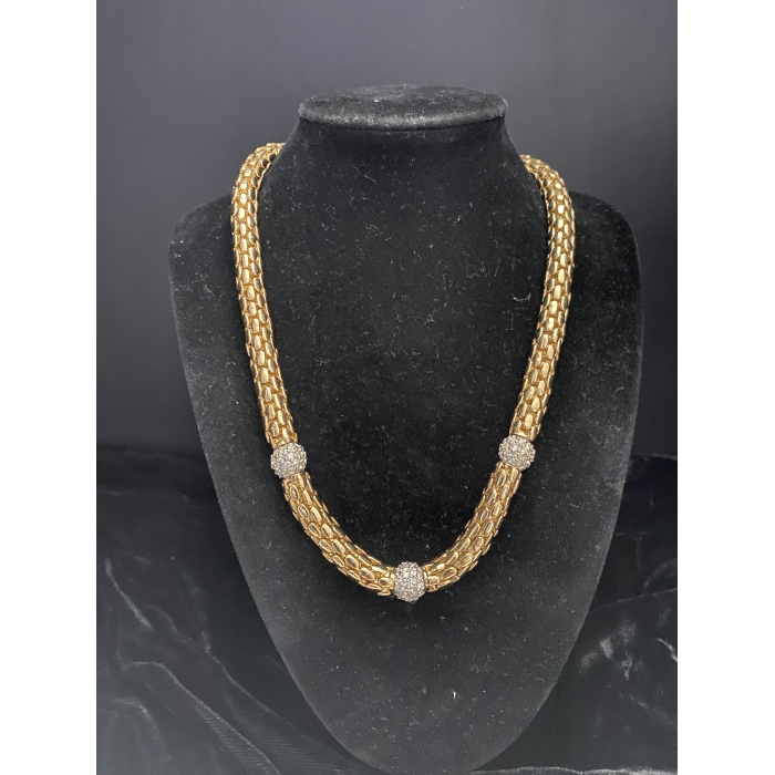Vintage Rau Klikit Braided Gold Tone & Rhinestone Necklace - Image 2