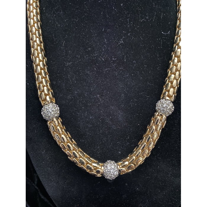 Vintage Rau Klikit Braided Gold Tone & Rhinestone Necklace - Image 7