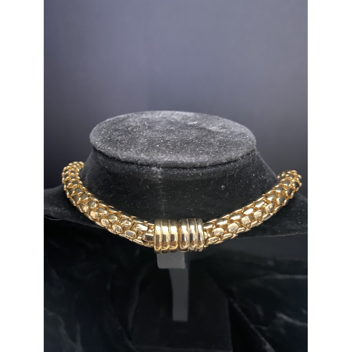 Vintage Rau Klikit Braided Gold Tone & Rhinestone Necklace - Image 6