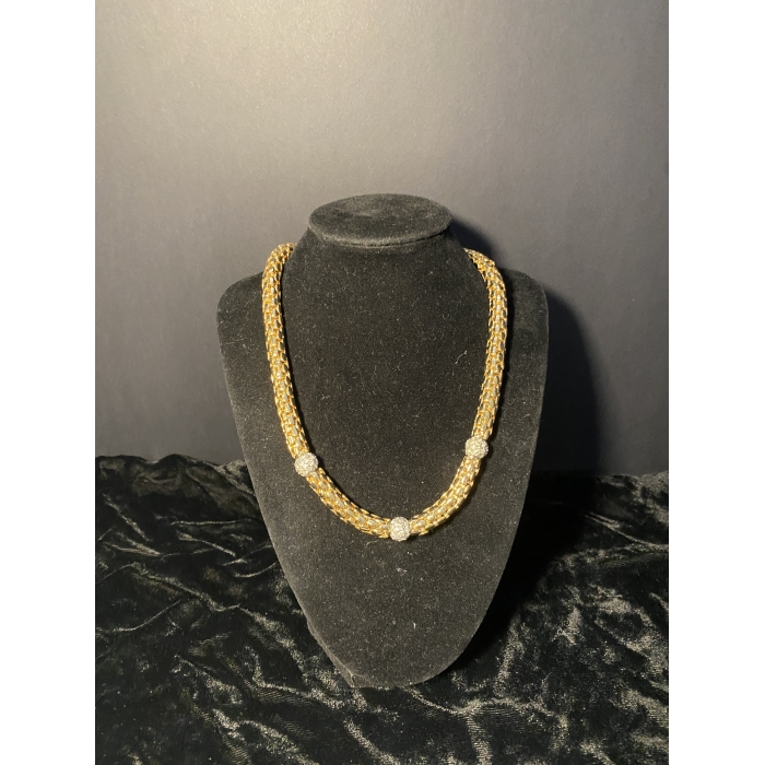Vintage Rau Klikit Braided Gold Tone & Rhinestone Necklace
