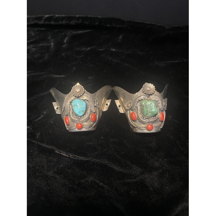 Antique Sterling Silver Red Coral Navajo Boot Tips - Image 3