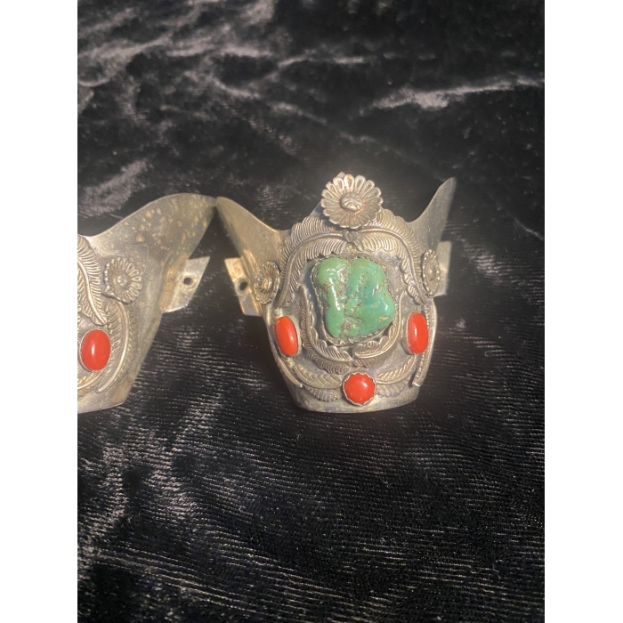 Antique Sterling Silver Red Coral Navajo Boot Tips - Image 5