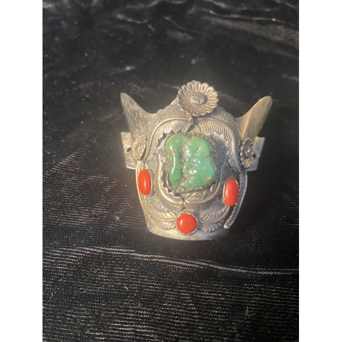 Antique Sterling Silver Red Coral Navajo Boot Tips - Image 7