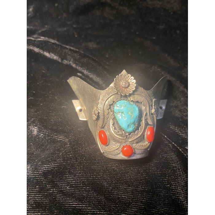 Antique Sterling Silver Red Coral Navajo Boot Tips - Image 6