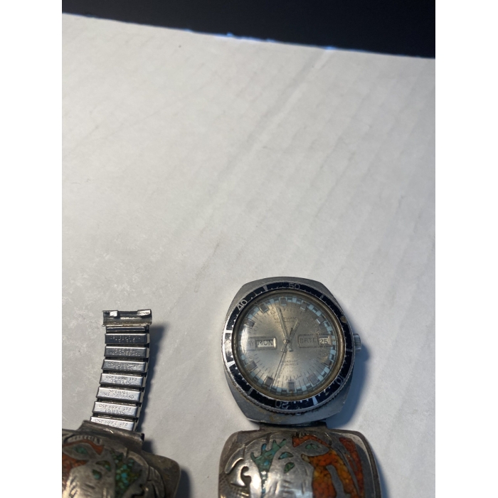 Benjamin Becenti Cattle Engraving With Chipped Turquoise and Chipped Red Coral Watch Band - Image 6