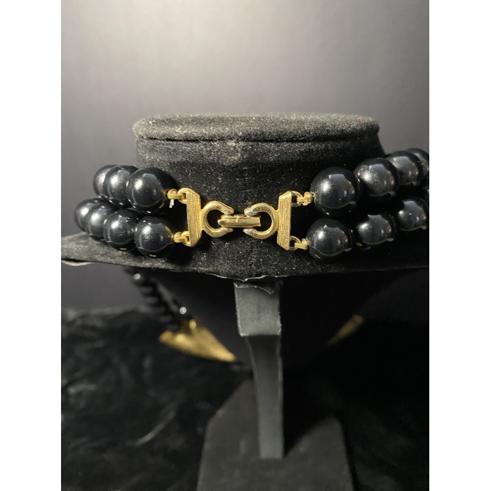 Black & Gold Statement Choker Necklace Faux Pearl & Clear Rhinestones & Earrings - Image 6