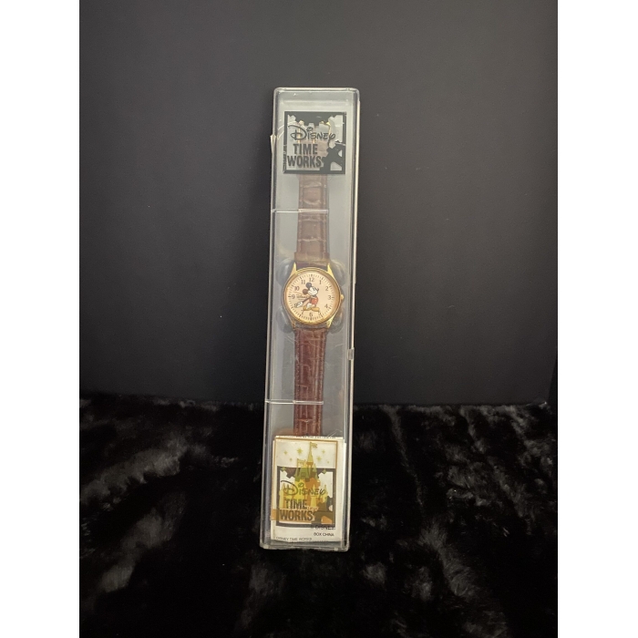 Disney Time Works Vintage Disney Gold Tone Quartz Mickey Mouse Men's Watch With Leather Band (A9) - Image 2