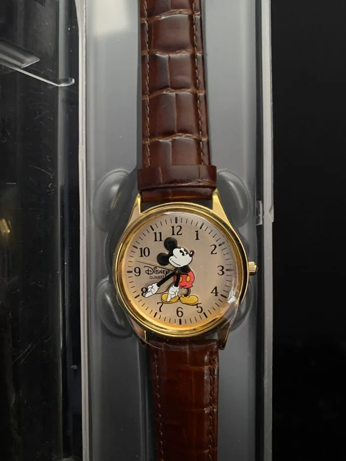 Disney Time Works Vintage Disney Gold Tone Quartz Mickey Mouse Men's Watch With Leather Band (A9) - Image 5