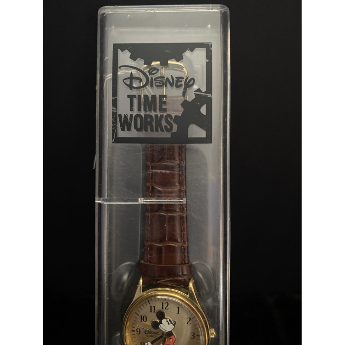Disney Time Works Vintage Disney Gold Tone Quartz Mickey Mouse Men's Watch With Leather Band (A9) - Image 4