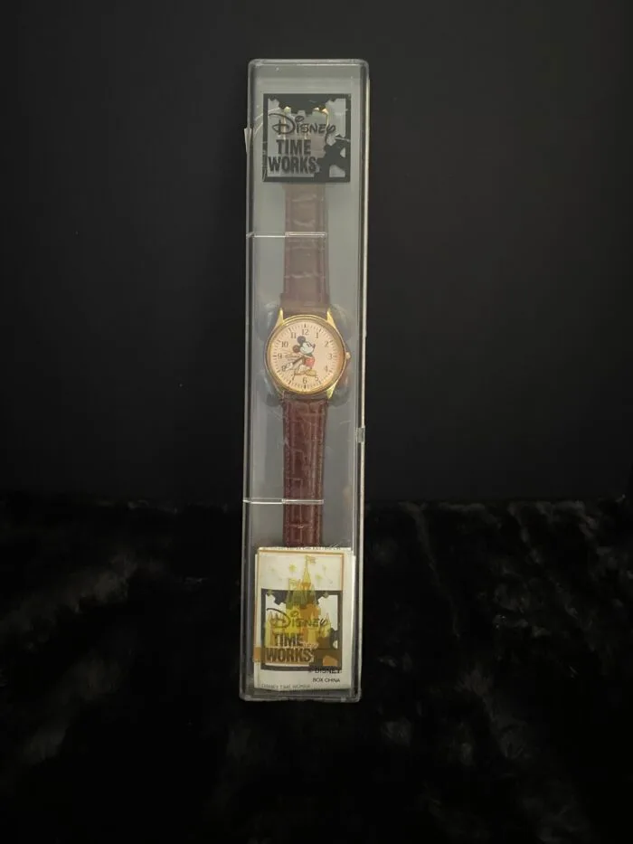 Disney Time Works Vintage Disney Gold Tone Quartz Mickey Mouse Men's Watch With Leather Band (A9) - Image 13