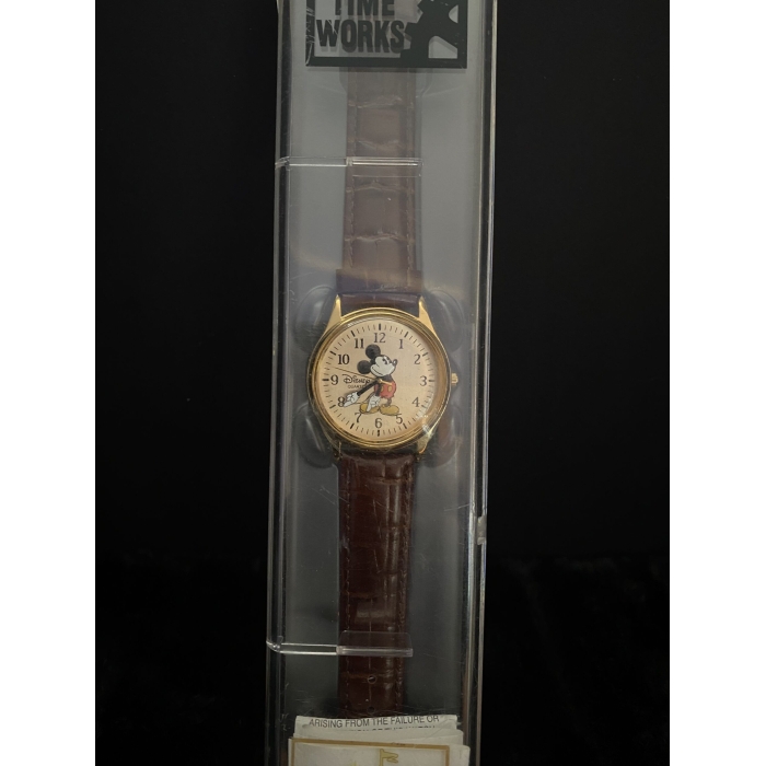 Disney Time Works Vintage Disney Gold Tone Quartz Mickey Mouse Men's Watch With Leather Band (A9) - Image 12