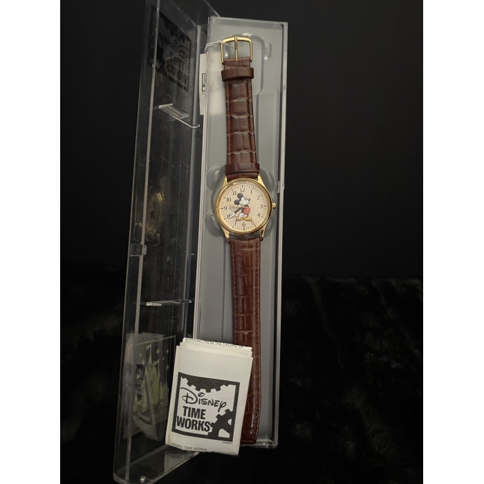 Disney Time Works Vintage Disney Gold Tone Quartz Mickey Mouse Men's Watch With Leather Band (A9) - Image 11