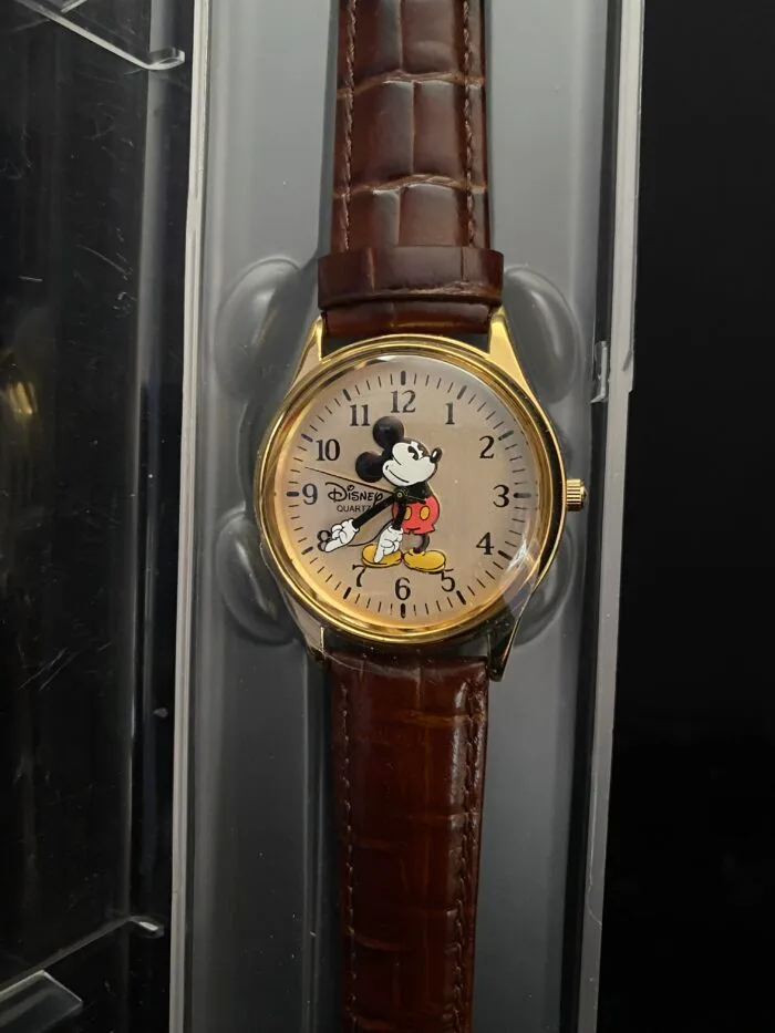 Disney Time Works Vintage Disney Gold Tone Quartz Mickey Mouse Men's Watch With Leather Band (A9)