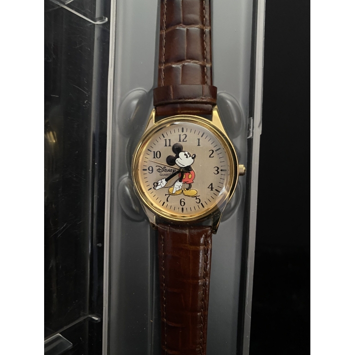 Disney Time Works Vintage Disney Gold Tone Quartz Mickey Mouse Men's Watch With Leather Band (A9)