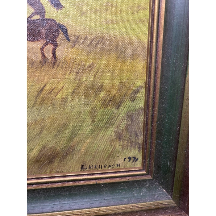 E. Hellbach Signed Horses Running In A Daytime Pasture Canvas On Oil Painting - Image 5