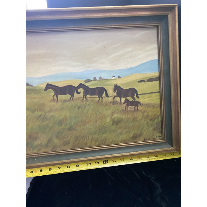 E. Hellbach Signed Horses Running In A Daytime Pasture Canvas On Oil Painting - Image 8