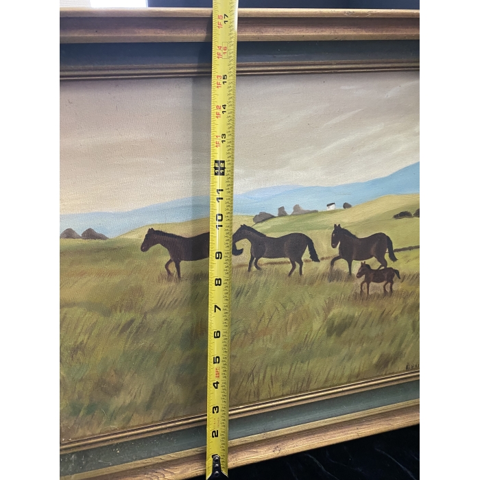 E. Hellbach Signed Horses Running In A Daytime Pasture Canvas On Oil Painting - Image 9