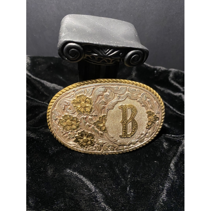Crumrine Vintage Silver Plated Letter "B" Belt Buckle - Image 8