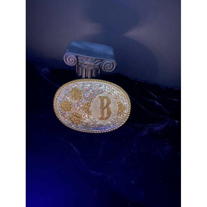 Crumrine Vintage Silver Plated Letter "B" Belt Buckle
