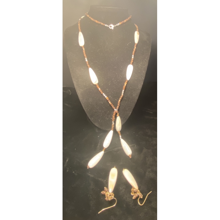 J. Jill Tiger Eye Beads and Polished Shell Necklace and Earrings - Image 2