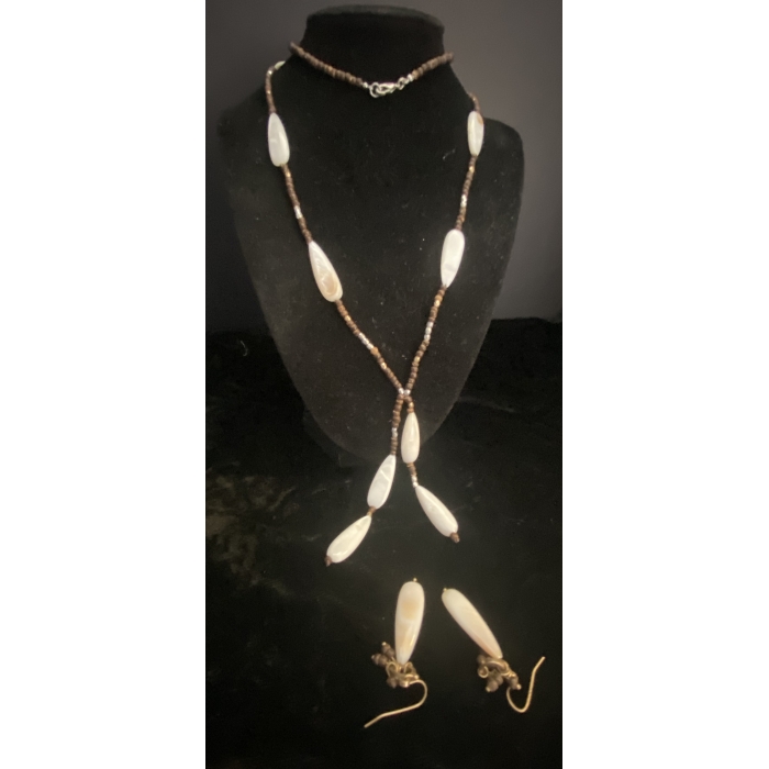 J. Jill Tiger Eye Beads and Polished Shell Necklace and Earrings