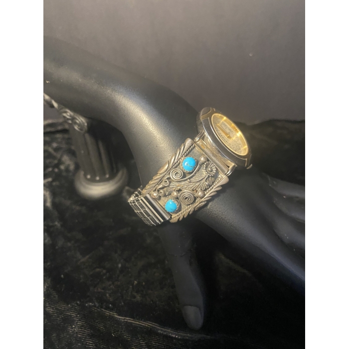 La Scala Sterling Silver and Turquoise Navajo Design Watch  *UNTESTED* - Image 5