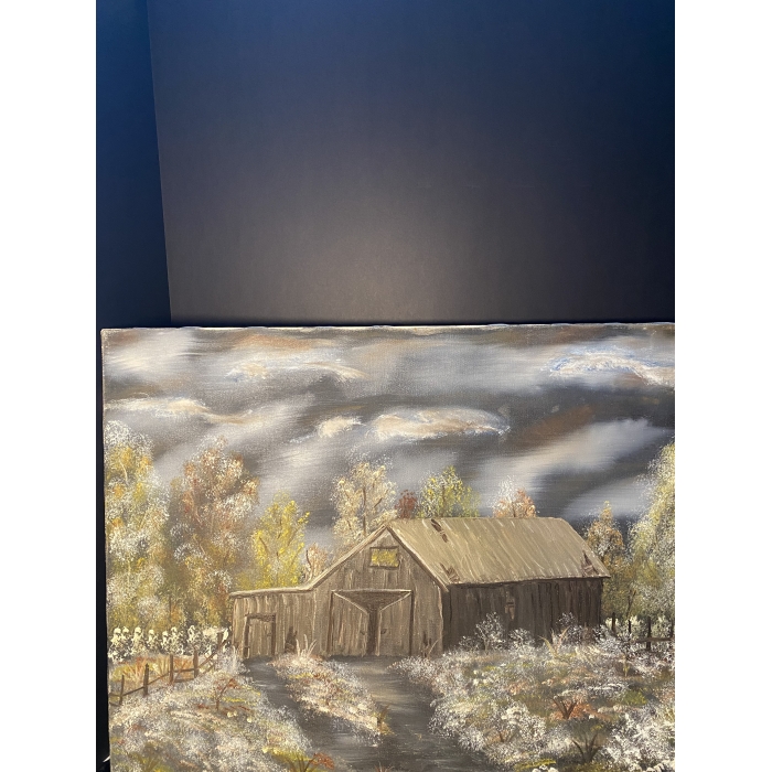 Marcella Signed Painting Rustic Barn & Dark Cloudy Night - Image 5