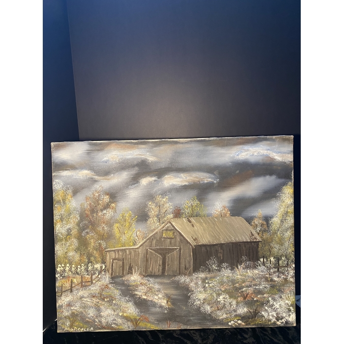 Marcella Signed Painting Rustic Barn & Dark Cloudy Night - Image 6