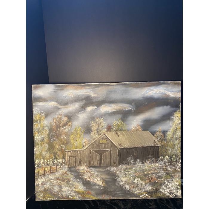 Marcella Signed Painting Rustic Barn & Dark Cloudy Night - Image 7