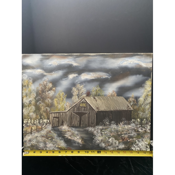Marcella Signed Painting Rustic Barn & Dark Cloudy Night - Image 9