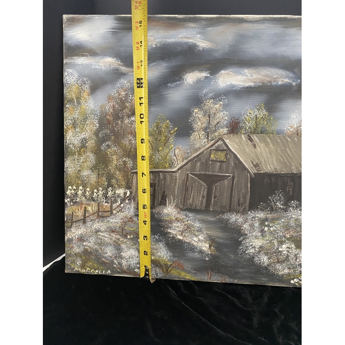 Marcella Signed Painting Rustic Barn & Dark Cloudy Night - Image 10