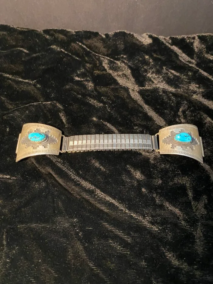 Silver and Turquoise Navajo Shadowbox Watch Tips