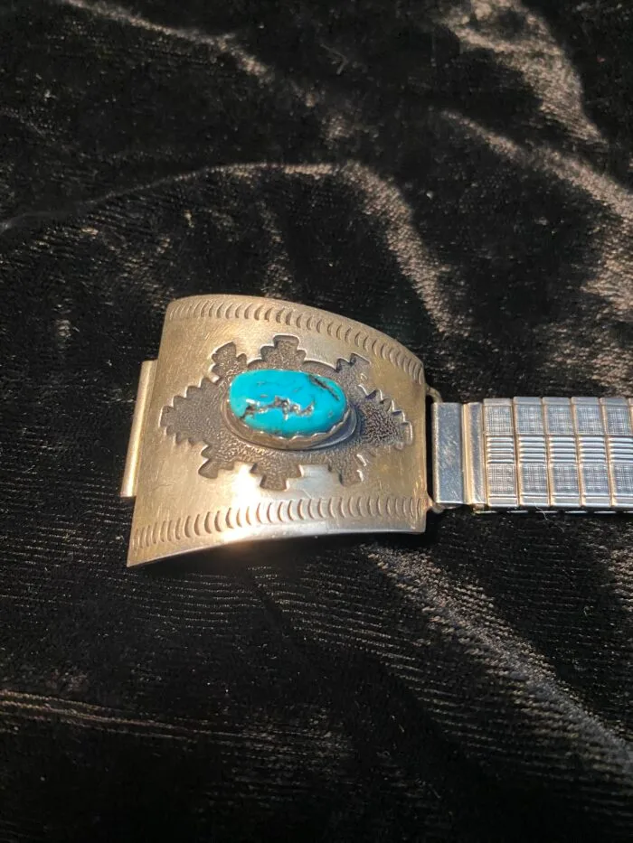 Silver and Turquoise Navajo Shadowbox Watch Tips - Image 3