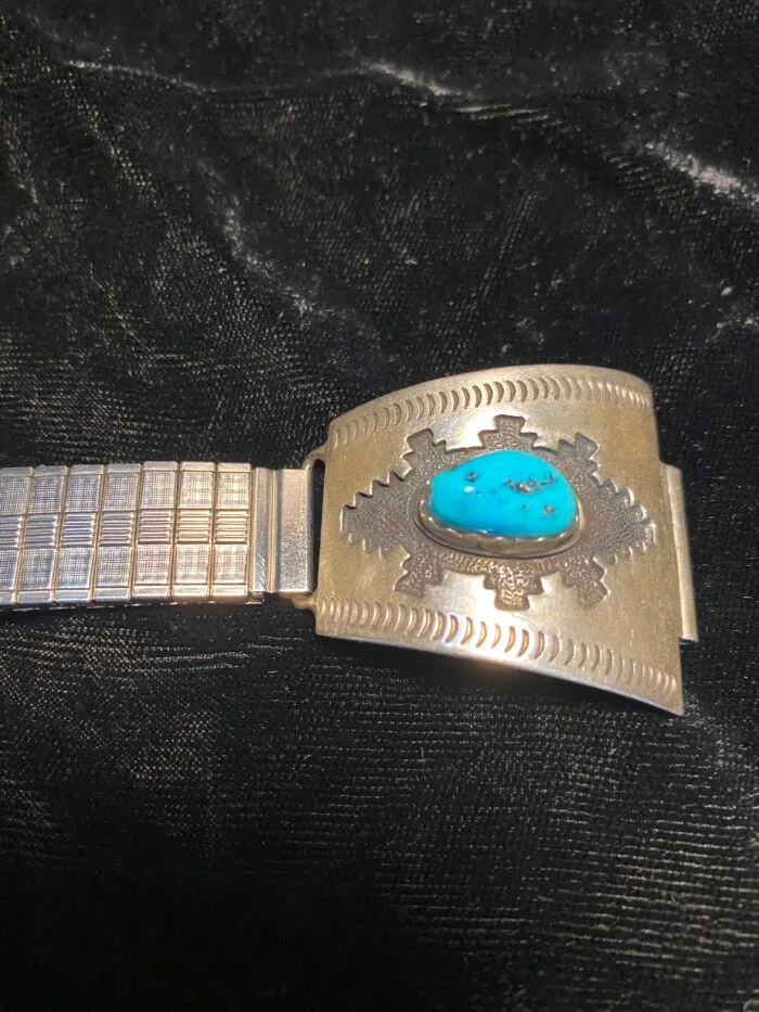 Silver and Turquoise Navajo Shadowbox Watch Tips - Image 5