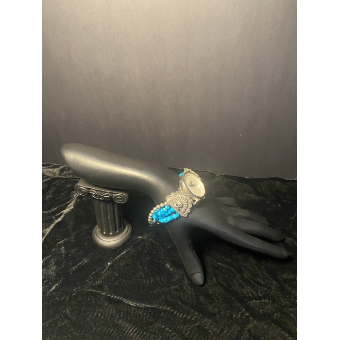 Southwest Traditions Sterling Silver Turquoise Beaded Band "Liberty 1911" Watch --UNTESTED-- - Image 3