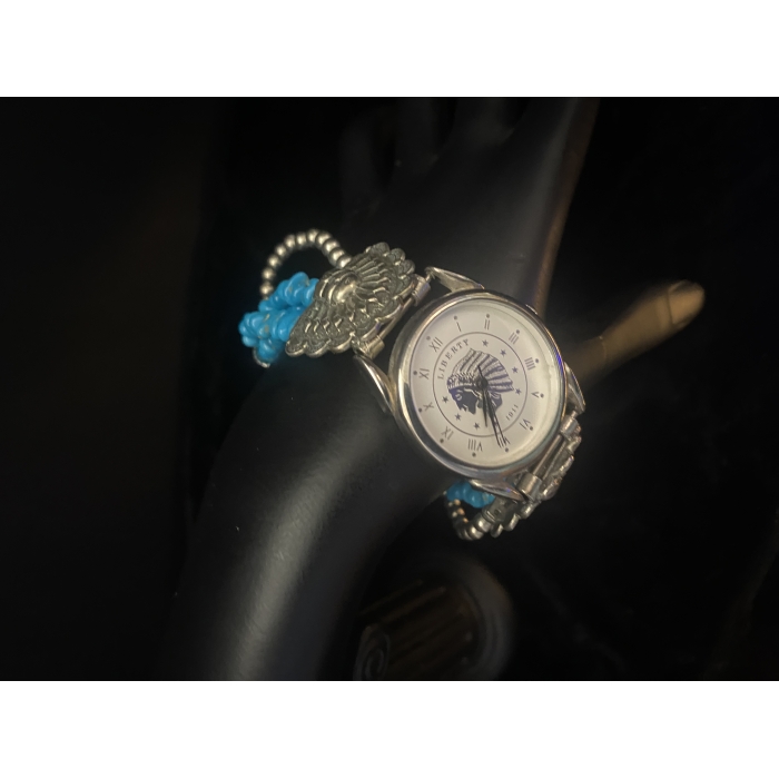 Southwest Traditions Sterling Silver Turquoise Beaded Band "Liberty 1911" Watch --UNTESTED-- - Image 4