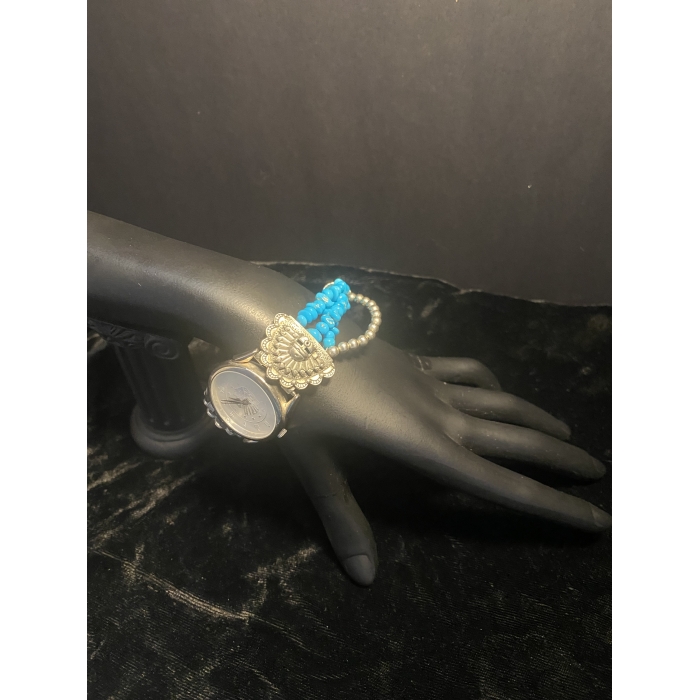 Southwest Traditions Sterling Silver Turquoise Beaded Band "Liberty 1911" Watch --UNTESTED-- - Image 6