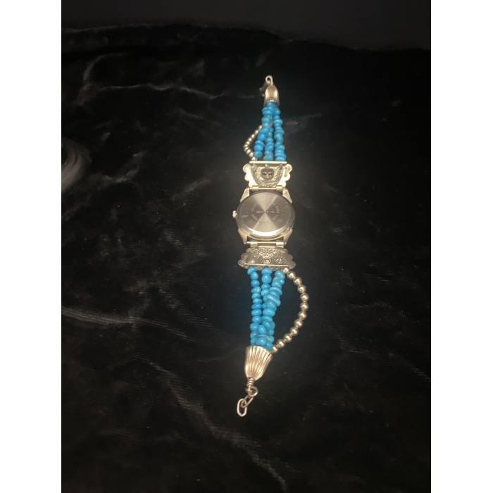 Southwest Traditions Sterling Silver Turquoise Beaded Band "Liberty 1911" Watch --UNTESTED-- - Image 9