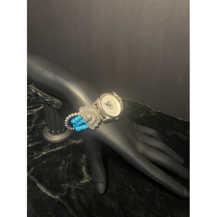 Southwest Traditions Sterling Silver Turquoise Beaded Band "Liberty 1911" Watch --UNTESTED-- - Image 5