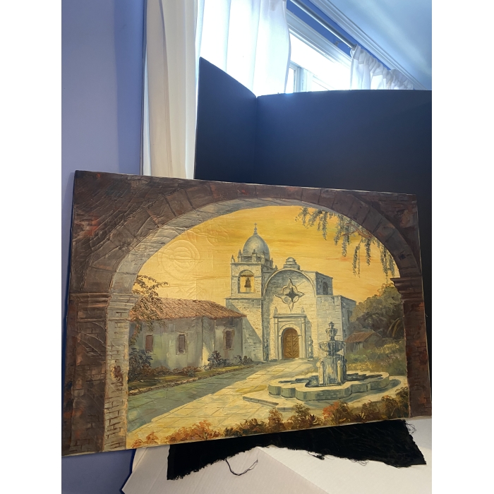 Suarez Signed Spanish Mission Carmel-By-The-Sea Painting - Image 2